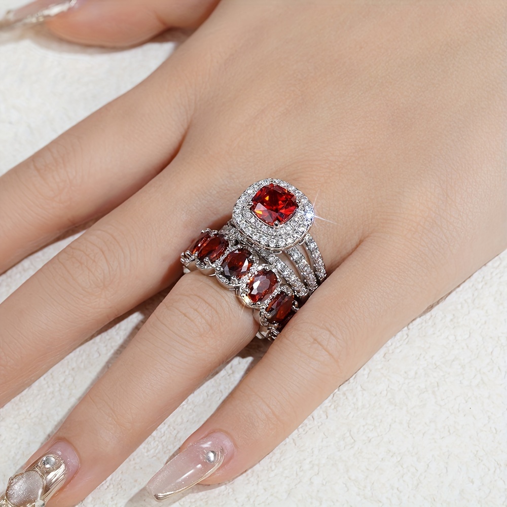 2pcs Cubic Zirconia Pink Gemstone Engagement Rings Bundle